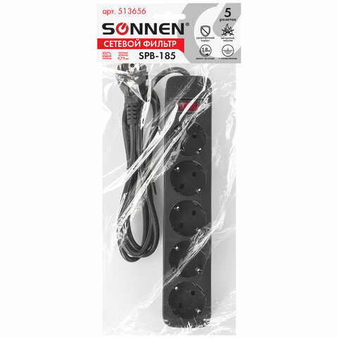 Сетевой фильтр для компьютера 1,8м/5вх SONNEN черный арт.0704-003