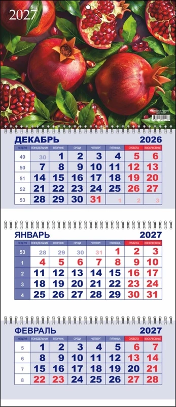 Календарь квартал 01237 Сочный гранат 2027г (3спир) уп23 арт.0203-047