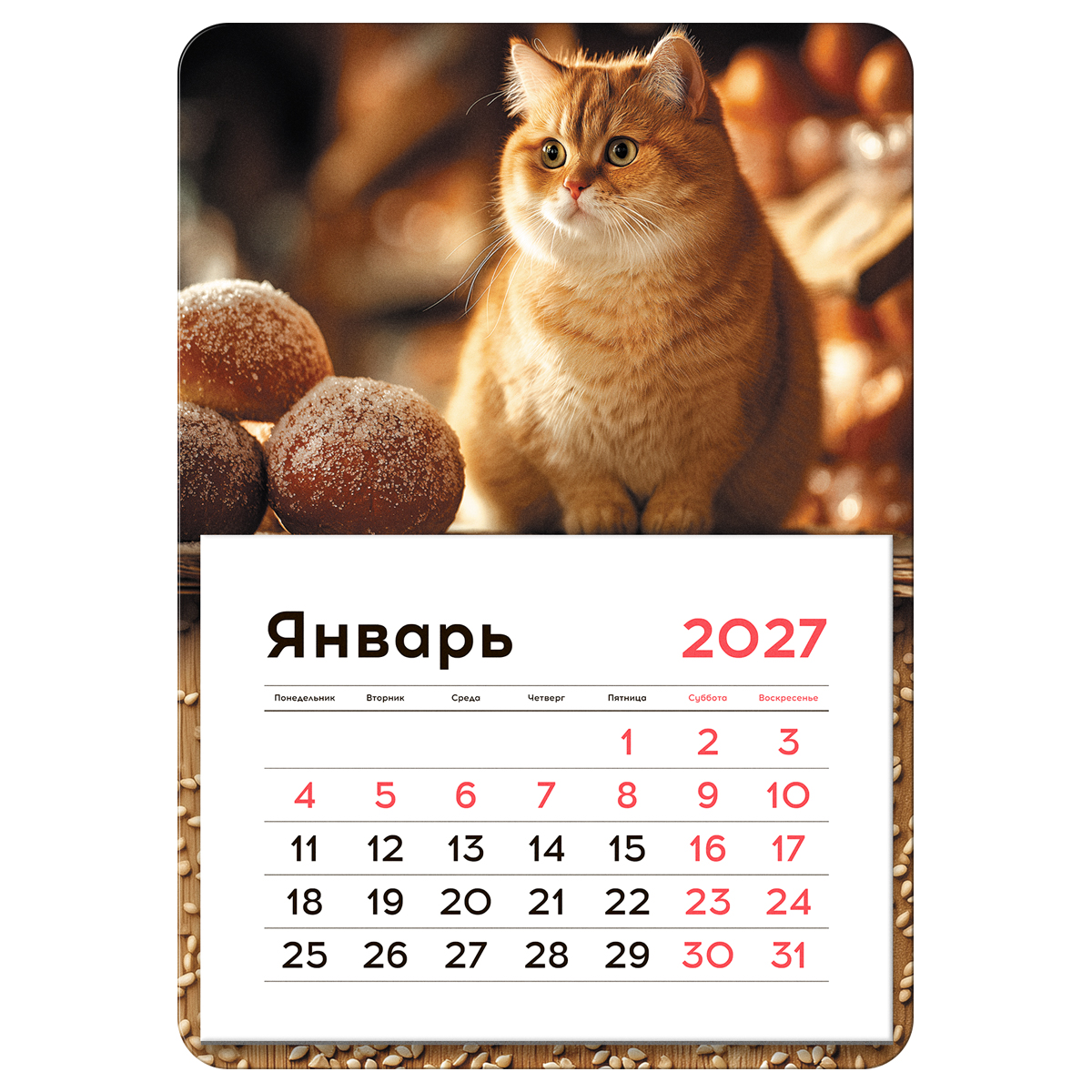 Календарь-магнит 2027 отрывной BG Кот- 130*180мм арт.0203-025